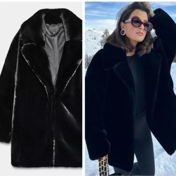 NWT Zara FAUX FUR COAT BLACK Teddy Jacket 1255 - Picture 1 of 5